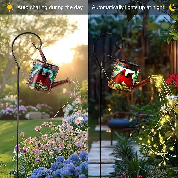 Larekook Solar Outdoor Watering Can Lights Decorative Path Lights, Metal Glass Solar Garden Light Outdoor Waterfall Decor Ornament for Yard Lighting Outside Cardinal by GreenHaven Gardens