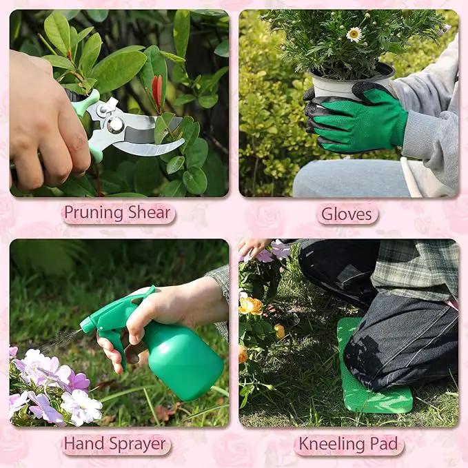 LeMotech Garden Tools Set, 10-Piece Heavy Duty Garden Hand Tools Kit with Wooden Handle, Durable Organizer Bag for Garden Supplies, Gardening Gifts for Women Grandmother, Pink Floral Pattern by GreenHaven Gardens