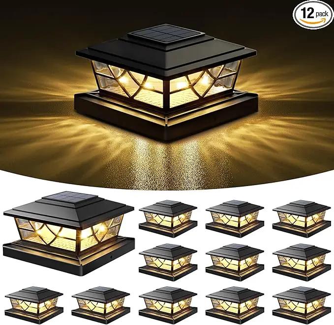 NIORSUN Solar Post Lights Outdoor 12 Pack, 2 Modes LED, Deck Fence Post Solar Lights for 3.5x3.5 4x4 5x5 5.5x5.5 Caps Patio Garden Decoration, Black by GreenHaven Gardens