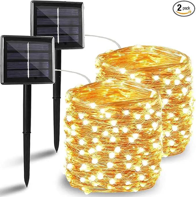 Solar String Lights Outdoor, 2 Pack 144FT 400 LED Solar Christmas Twinkle Lights Outside Waterproof Copper Wire with 8 Modes Solar Fairy Lights for Garden Tree Birthday Christmas Decor(Warm White) by GreenHaven Gardens