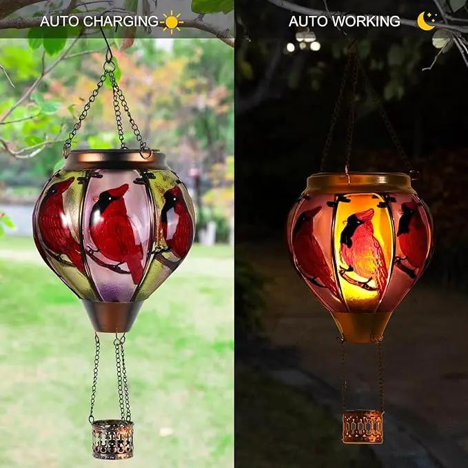 18inch Hot Air Balloon Solar Lantern with Flickering Flame Hanging Solar Outdoor Lantern Lights Waterproof Lanterns for Garden Patio Yard Party Decoration Cardinal by GreenHaven Gardens