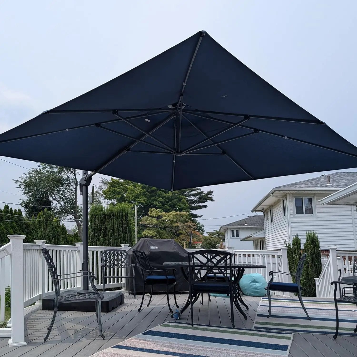 PURPLE LEAF Cantilever Umbrella 12FT Outdoor Square Double Top Large Offset Hanging 360° Rotation Heavy Duty Umbrella for Garden Patio Deck Pool Backyard Spectrum Denim by GreenHaven Gardens