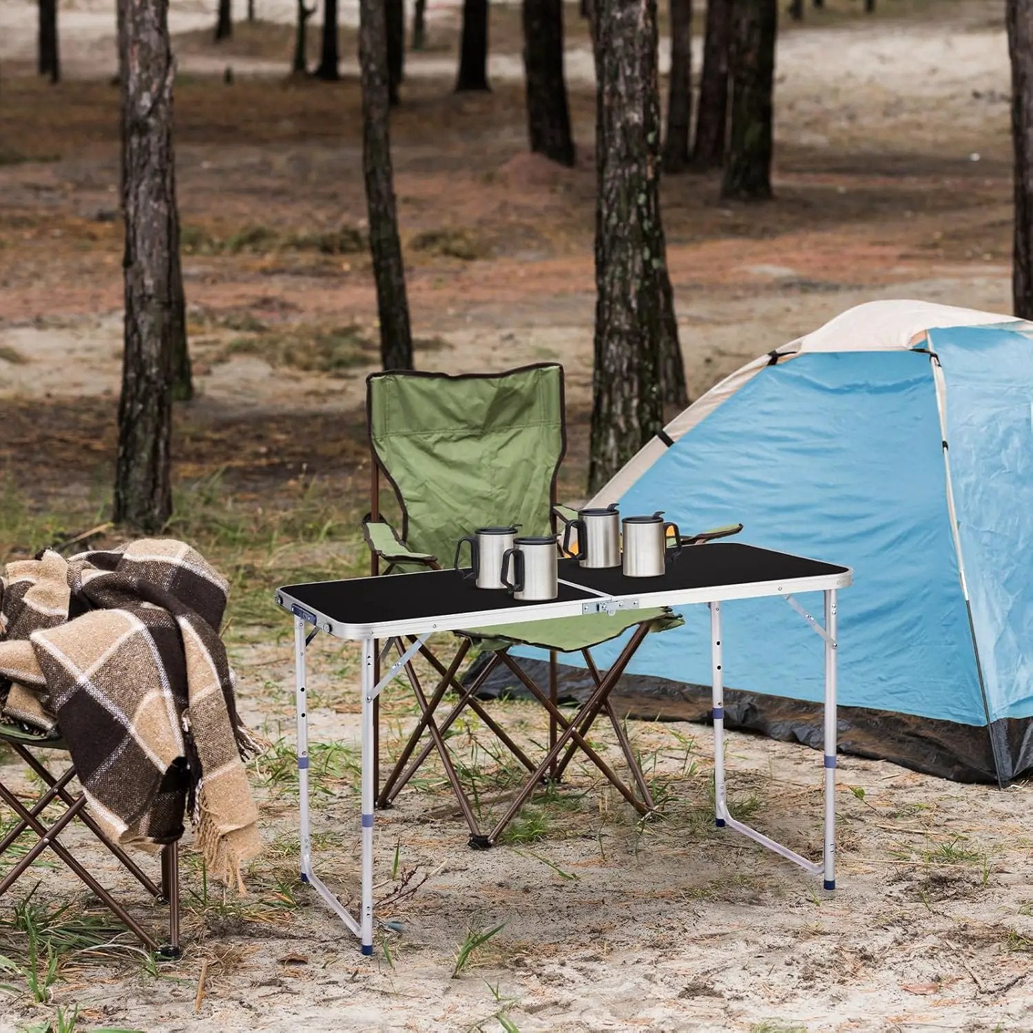 Outvita 4ft Portable Folding Camping Table, Outdoor Waterproof Adjustable Height Table, Aluminum Lightweight Suitcase Foldable Table for Picnic BBQ Beach Dining by GreenHaven Gardens