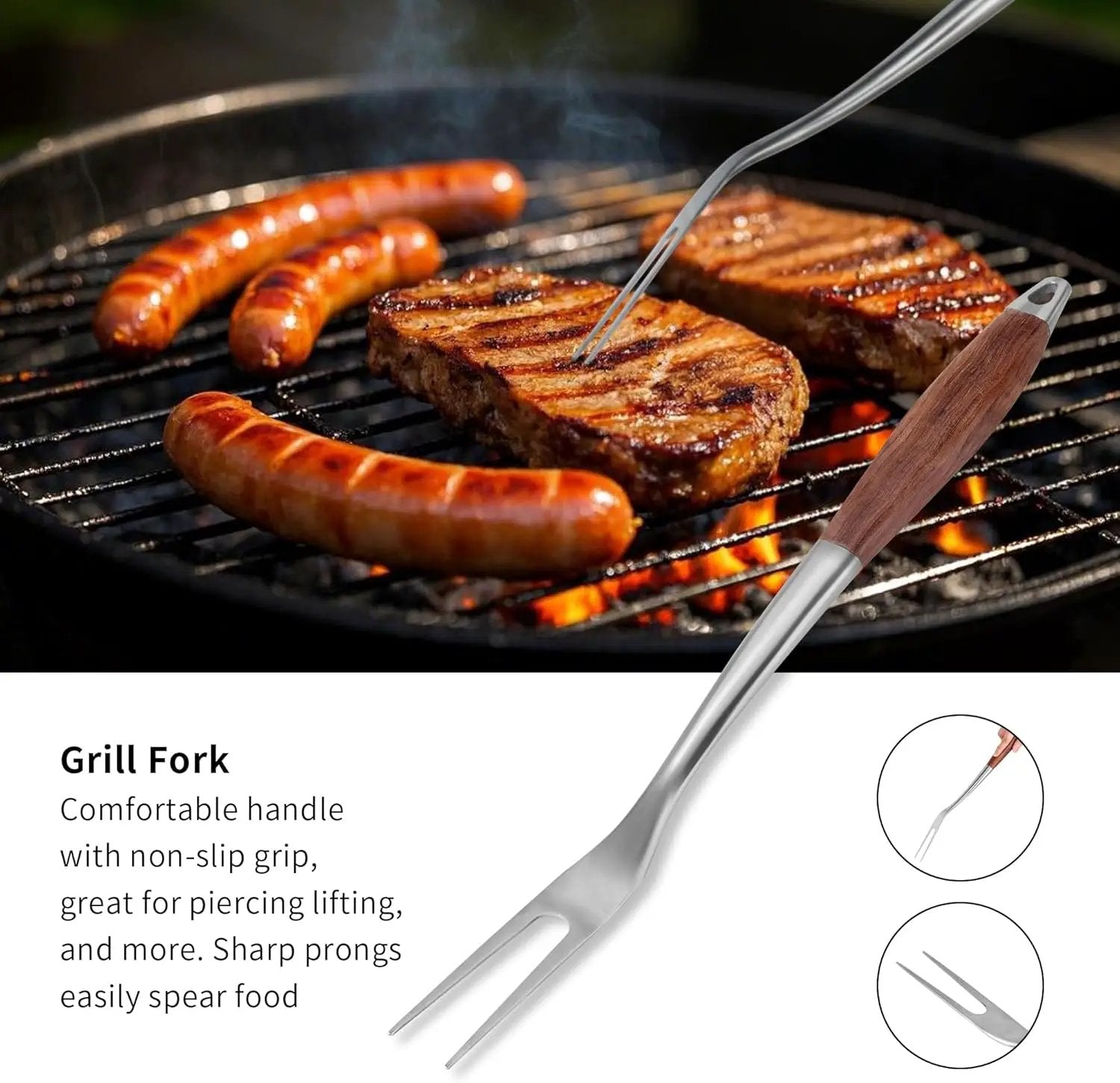 FJNATINH Heavy-Duty Grilling Accessories Rose Wooden BBQ Grilling Tools Set,Outdoor Grill Set with Spatula, Fork, Brush & Tongs,Essential Accessories for Barbecue & Grill. Ideal Gift for Men by GreenHaven Gardens