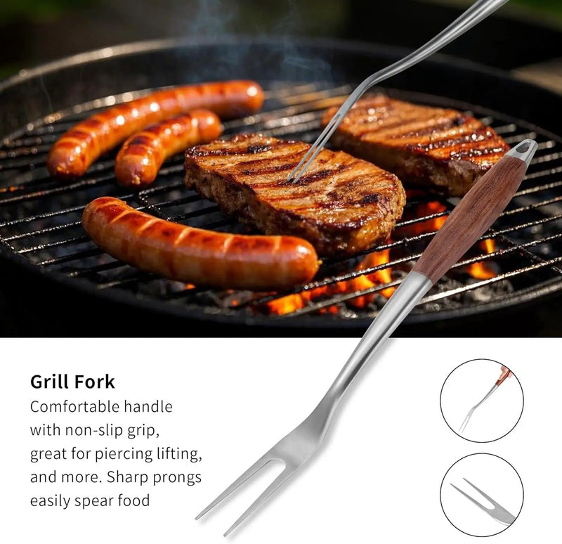 FJNATINH Heavy-Duty Grilling Accessories Rose Wooden BBQ Grilling Tools Set,Outdoor Grill Set with Spatula, Fork, Brush & Tongs,Essential Accessories for Barbecue & Grill. Ideal Gift for Men by GreenHaven Gardens