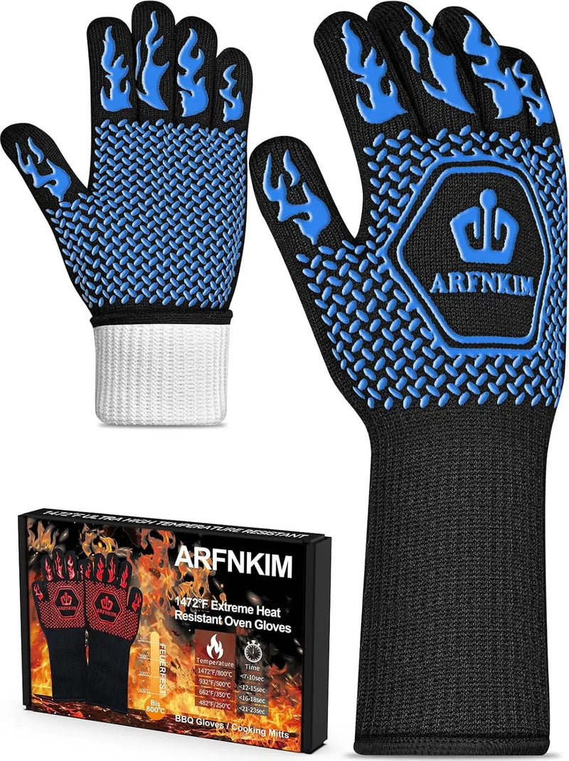 BBQ Oven Gloves, 1472℉ 3-Layers Heat Resistant Oven Mitts Silicone Non-Slip Cooking Gloves for Barbecue, Grilling, Baking, Welding, Smoker (A Pair) (Blue) by GreenHaven Gardens