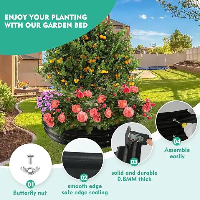 32 Inch Diameter Black Galvanized Garden Raised Bed/Plant Box/Fire Ring - 0.8mm Thick,12 Inch Tall, Perfect for Planting a Variety of Flowers,Herbs,Vegetables (2.7 FT Diameter, Round) by GreenHaven Gardens