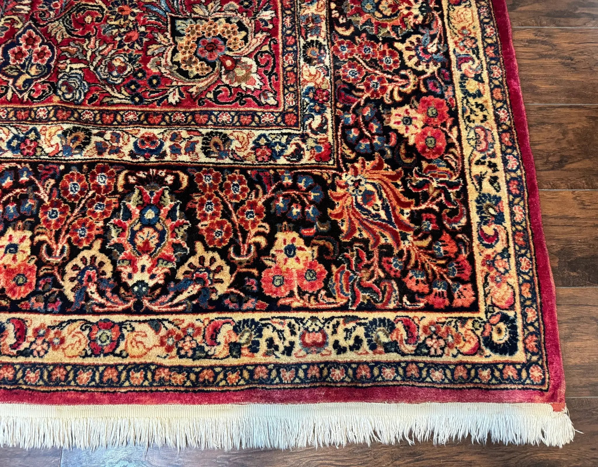 Persian Sarouk Rug 10x10, Square Persian Carpet, Red, Floral, Antique by Jewel Rugs