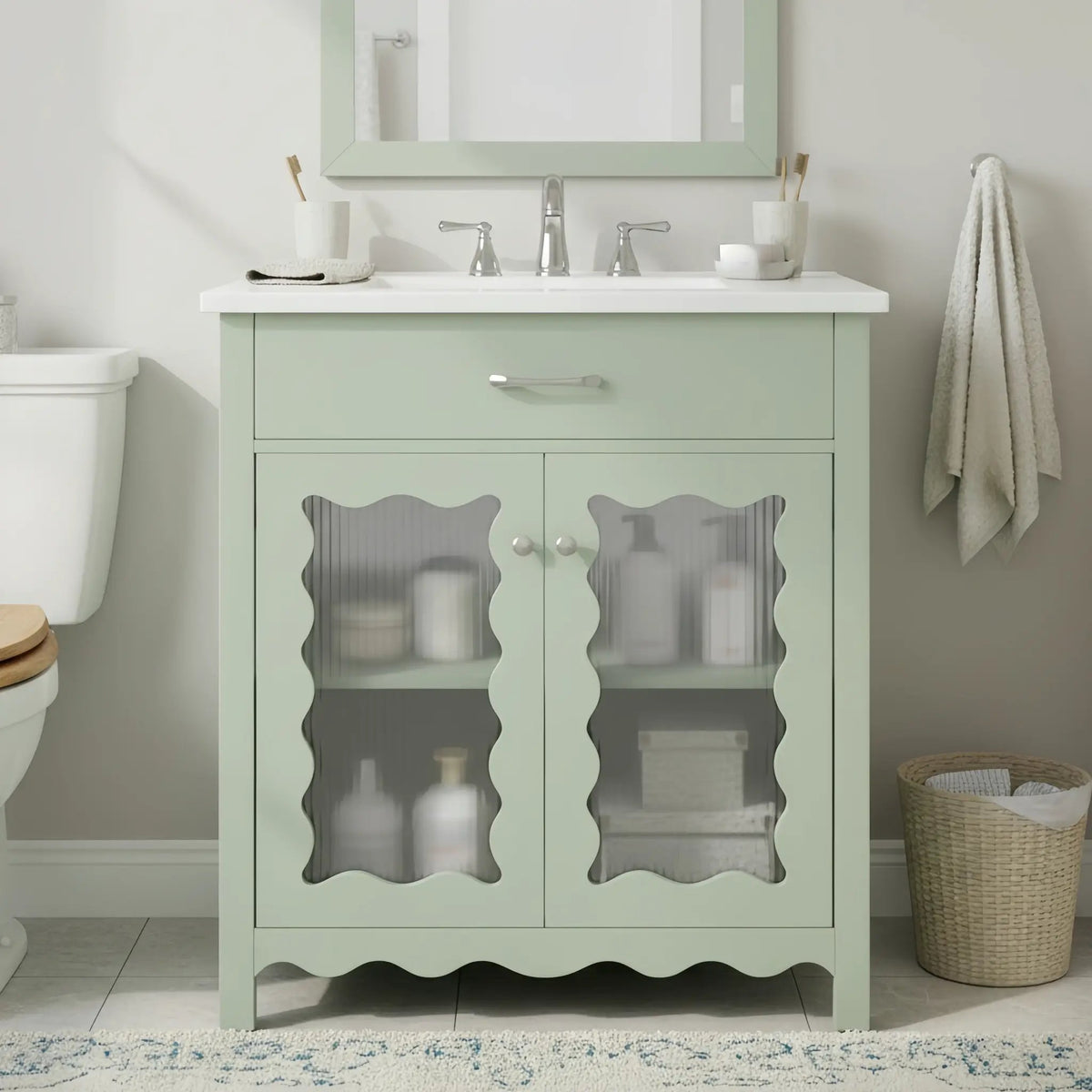 30 Inches Bathroom Vanity with Tempered Glass by HouseOfZazla