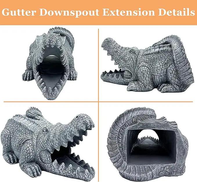 Realistic Crocodile Statue, Garden Rain Downspout Diverter, Splash Block & Gutter Extender, Decorative 3"x4" Gutter Extension, Outdoor Decor Sculpture, Unique Gutter Downspout Decoration by GreenHaven Gardens