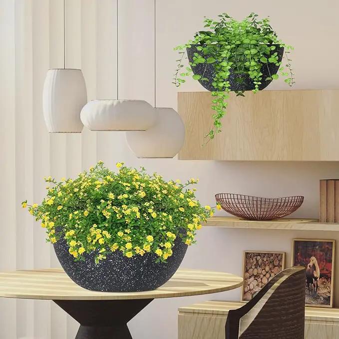 WOUSIWER 13 inch 2Pack Large Hanging Planters for Outdoor Indoor Plants with Drainage Holes and Chain, Round Hanging Flower Pots for Garden Home Porch Decor, Black Speckles by GreenHaven Gardens
