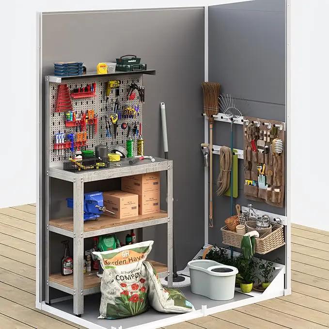 UDPATIO Outdoor Storage Shed 5x3 FT, Plastic Garden Shed for Bike, Garbage Can, Tool, Outside Sheds & Outdoor Resin Shed with Lockable Door for Backyard, Patio, Lawn, Grey & White by GreenHaven Gardens