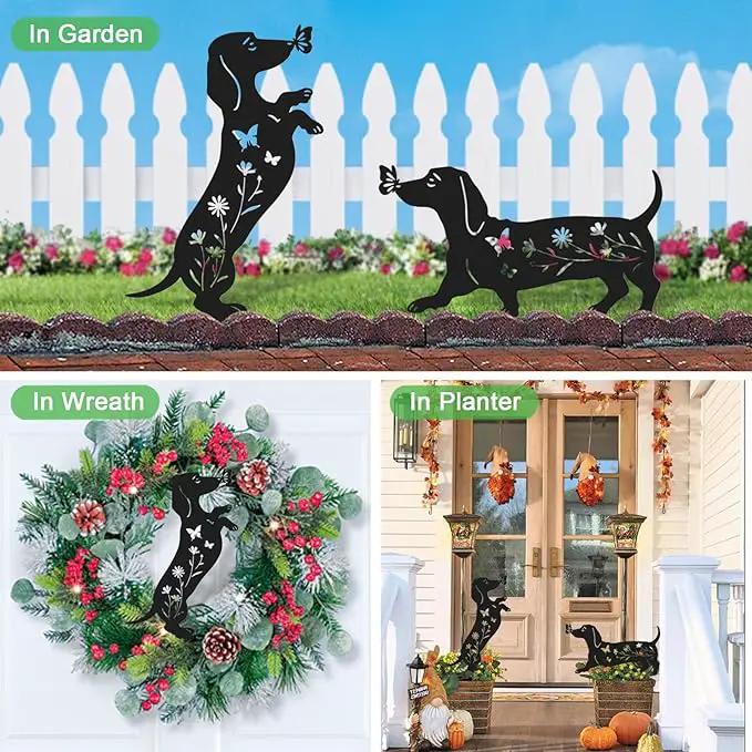 Pack 2 Dog Metal Garden Decor for Outside,Dachshund Silhouette Garden Stakes,Garden Statues for Yard,Lawn,Pathway by GreenHaven Gardens