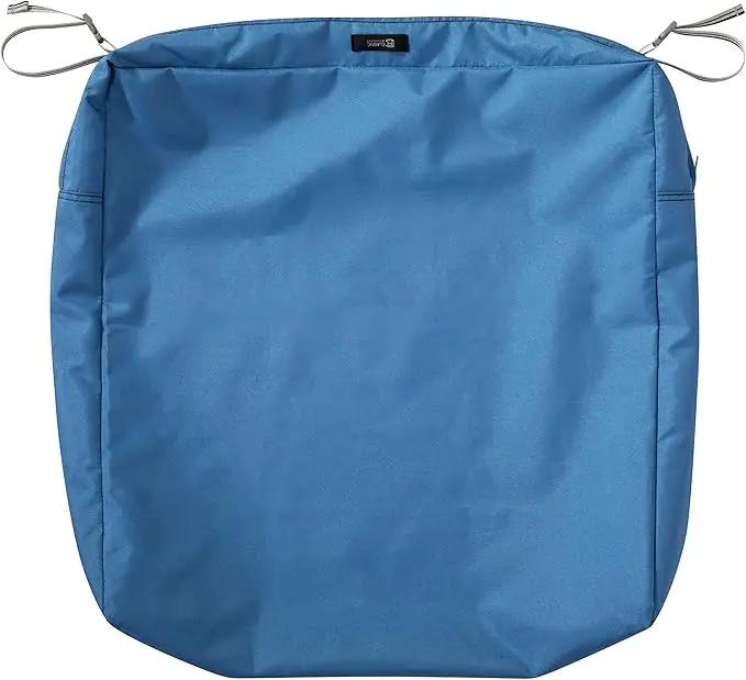 Classic Accessories Ravenna Water-Resistant 25 x 25 x 5 Inch Square Patio Seat Cushion Slip Cover & Foam, Empire Blue, Lounge Chair Cushion by GreenHaven Gardens