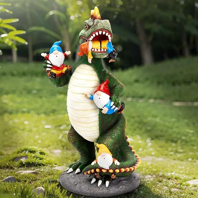 Dinosaur Eating Gnomes Garden Decor Statue - Funny Dinosaur Gnome Massacre Outdoor Decor for Yard, Patio, Lawn Ornaments - Garden Gifts for Mothers Day, Housewarming, Festival by GreenHaven Gardens