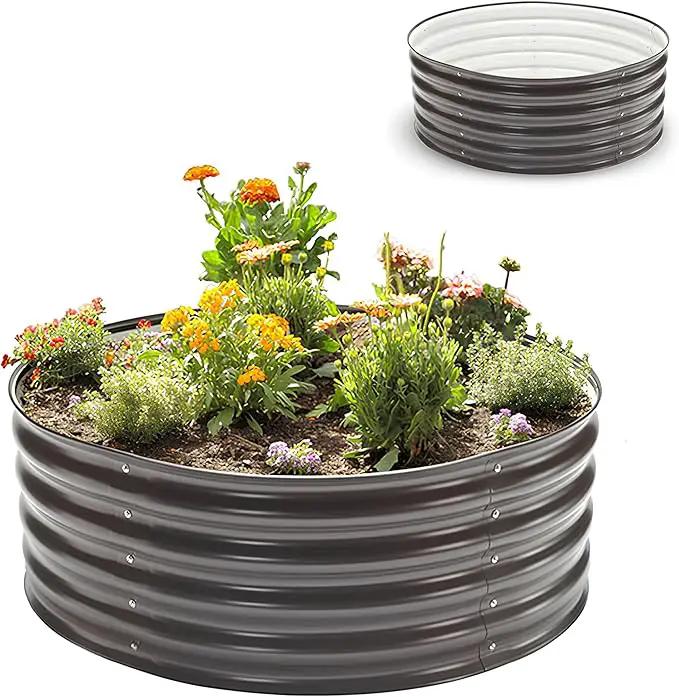 Epic Gardening 5-in-1 Modular Galvanized Raised Garden Bed Kit, 15" Tall Metal Planter Box, Durable Aluzinc Steel Raised Garden Bed Outdoor for Vegetables, Herbs, Flowers & Fruits - Round - Slate Grey by GreenHaven Gardens