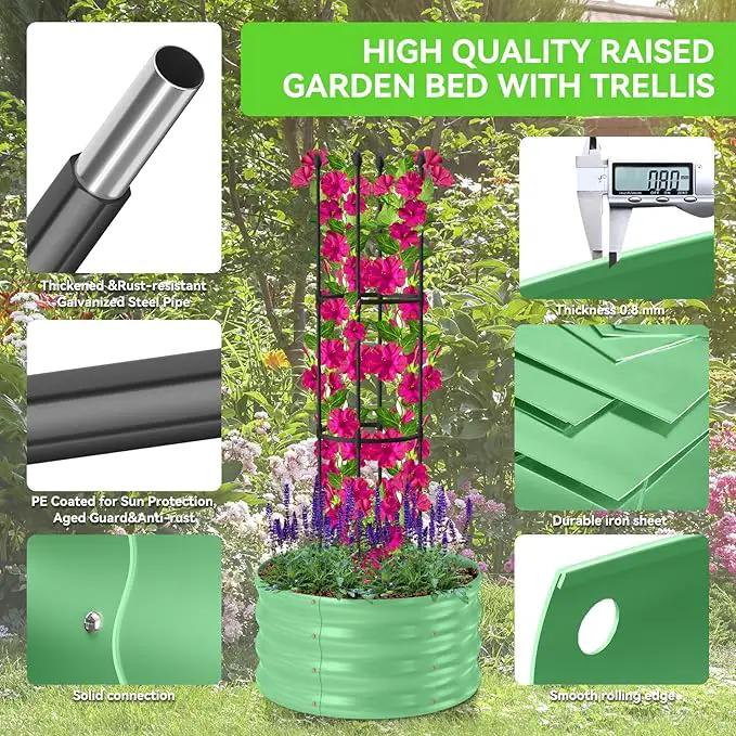 1 Pack Raised Garden Beds Outdoor, Galvanized Metal Raised Garden Bed with Trellis, 23.6x23.6x60in Tomato Cages for Garden Planters Box with Trellis for Climbing Plants Vegetable Vine Flowers by GreenHaven Gardens