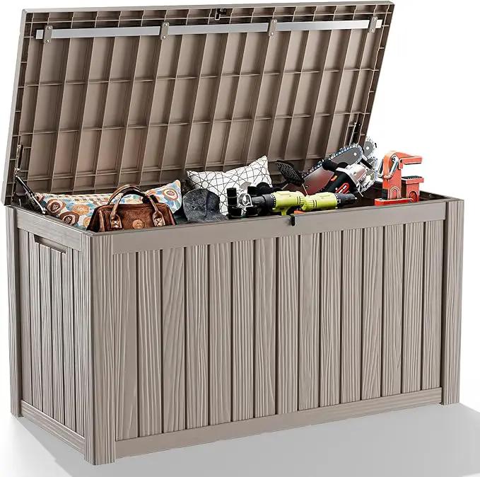 150 Gallon Resin Outdoor Deck Box Waterproof Patio Furniture, Garden Tools, Cushions, Pool Accessories Outside Storage Box (150 Gallon,Grey) by GreenHaven Gardens