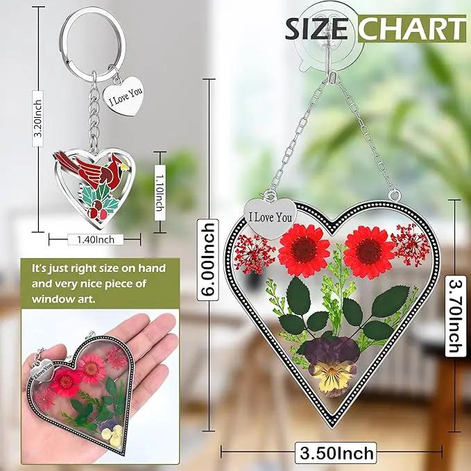 KY&BOSAM Heart Suncatcher Gift for Mom I Love You Heart Wind Chime for Windows Pressed Flower Between Heart in Glass and Metal Engraved Charm Birthday Gift for Women Mother's Day Valentine's Christmas by GreenHaven Gardens