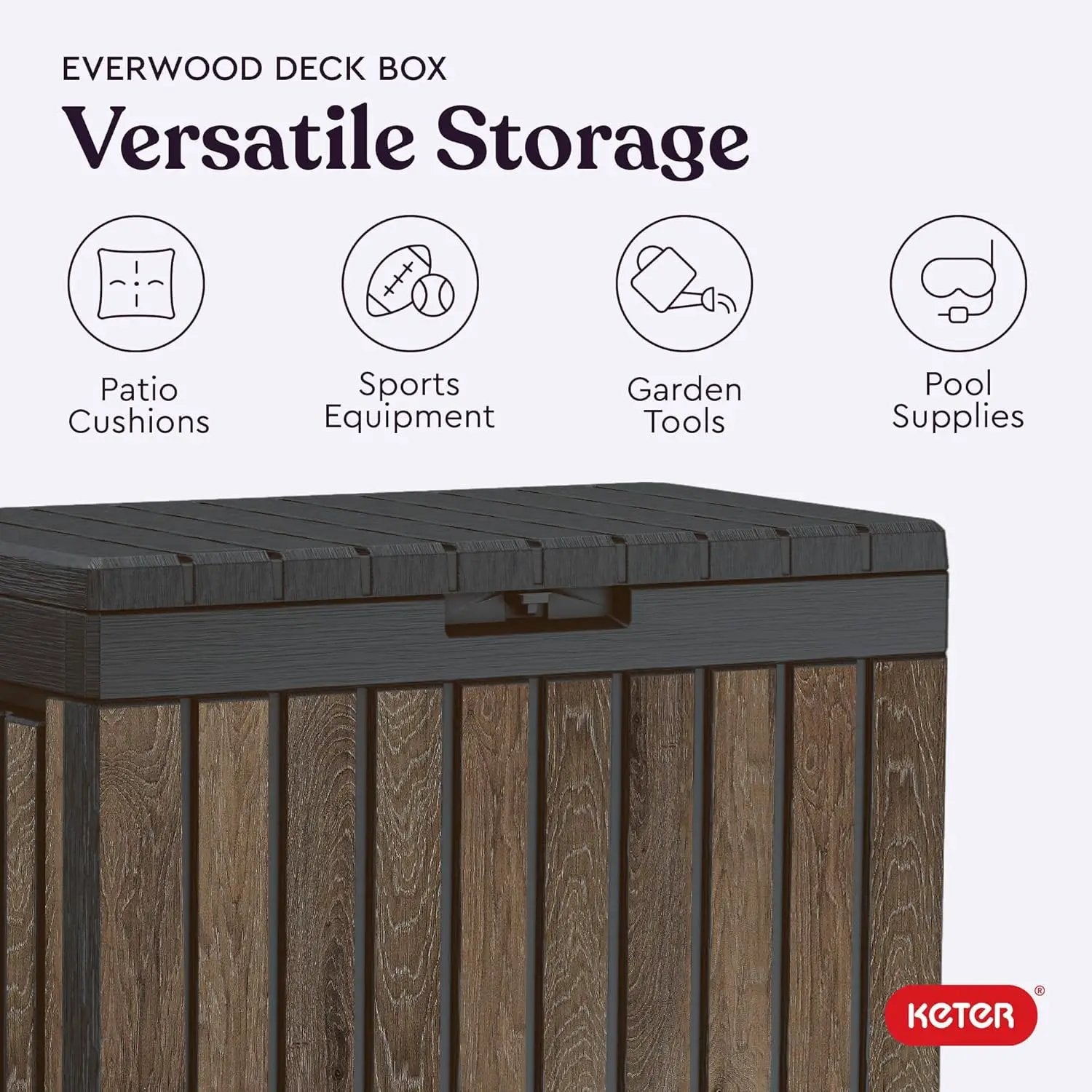 Keter Signature Everwood 50 Gallon Resin Outdoor Storage Box and Patio Furniture Side Table for Pool and Garden Accessories, Walnut by GreenHaven Gardens