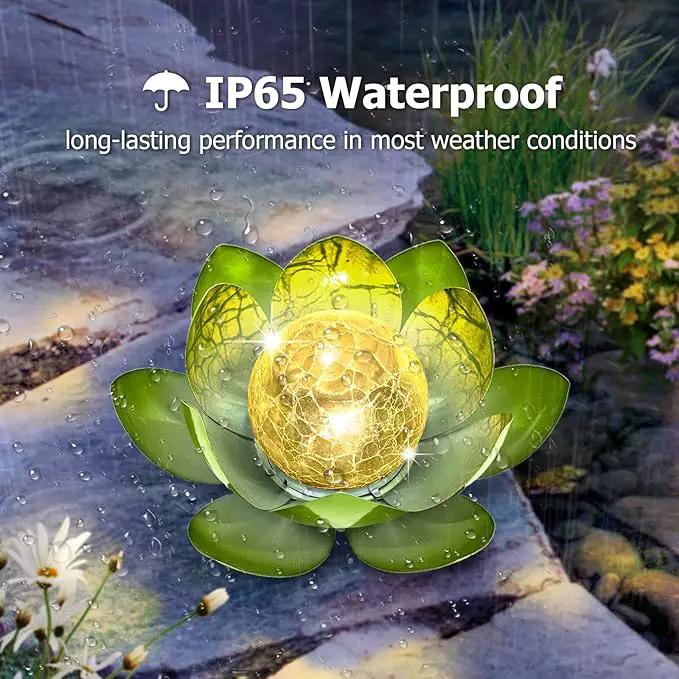Garden Solar Light Outdoor(2Pack),Crackle Globe Glass Lotus Decoration, Waterproof Metal LED Flower Lights for Patio,Lawn,Walkway,Tabletop,Ground by GreenHaven Gardens