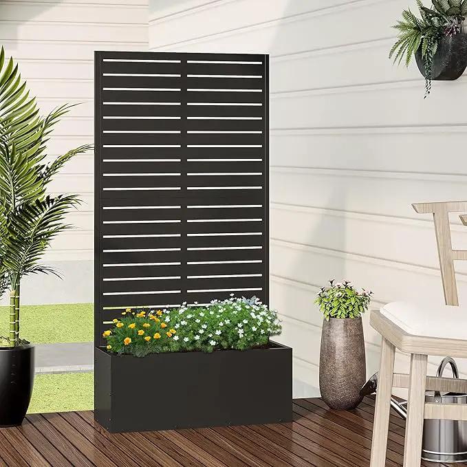 Casaphoria Metal Raised Garden Bed with Trellis, 59"x30"x12" Planter Box for Climbing Plants, Vegetables & Vines, Features Drainage Holes and Privacy Screen (Black-Louvered) by GreenHaven Gardens