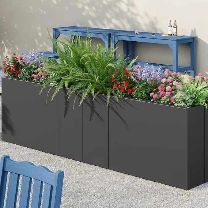 Stoog 38" Metal Tall Rectangular Planters Set of 2 - All-Weather Planter Box for Indoor/Outdoor Use, with Removable Insert Shelf, for Plants, Flowers, Garden, Black by GreenHaven Gardens