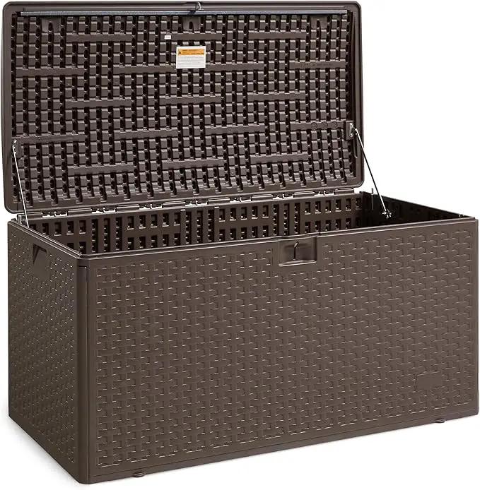 Amazon Basics Outdoor Organization & Storage Deck Box with Lid, 99 Gallon, Brown by GreenHaven Gardens