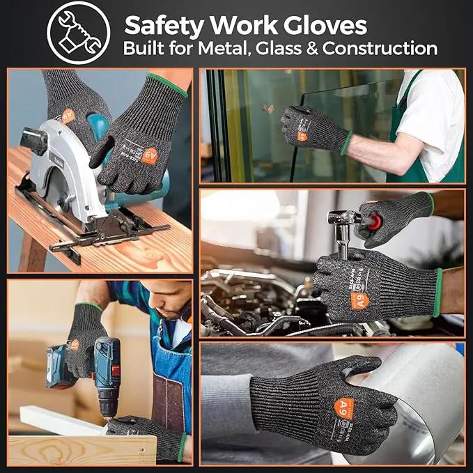 Donfri 3 Pairs A9 Cut Resistant Work Gloves for Men - Steel + HPPE Hybrid Safety Gloves for Men, ANSI Cut Level 9 Protection Flexible for Metal Glass Wood Construction Fishing by GreenHaven Gardens