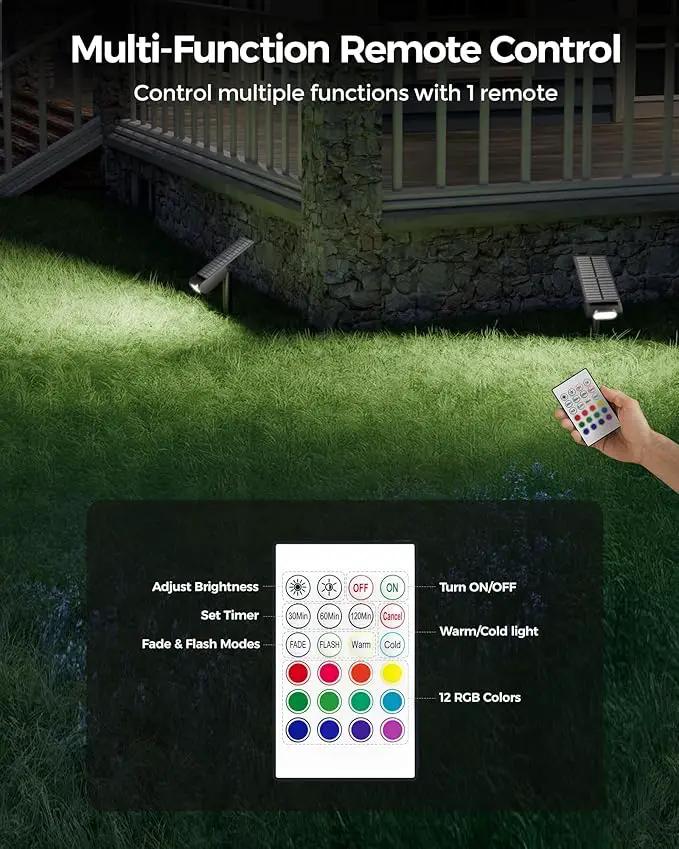 Solar Spot Lights Outdoor Waterproof IP67, RGB Landscape Lighting with Remote & Timer, Color Changing Solar Uplights Outdoor for Trees, Garden, Yard, and Pathway (4 Pack) by GreenHaven Gardens