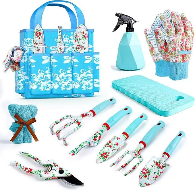 Gifts for Mom, JUMPHIGH Womens Gardening Gifts Set, Floral Gardening Tools with Tote Bag, Gifts for Her for Girlfriend, Birthday Gifts for Women, Gardening Kit Womens Gifts for Christmas (Blue) by GreenHaven Gardens
