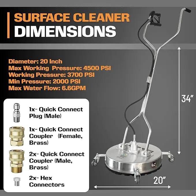 EDOU Direct 20 Inch Pressure Washer Surface Cleaner - Dual Handle Concrete Cleaner, Wheels - Driveway Pressure Washer Attachment, 4,500 PSI Max - Includes Quick Connector Kit - Silver by GreenHaven Gardens