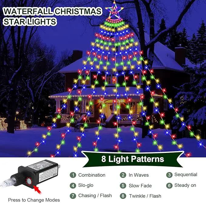 Christmas Decoration Lights, Outdoor Christmas String Lights 320 LED 11.5 Ft Waterfall Tree Lights with Big Star Topper 8 Light Modes for Christmas New Year Holiday Garden Yard Indoor Outdoor Decor by GreenHaven Gardens