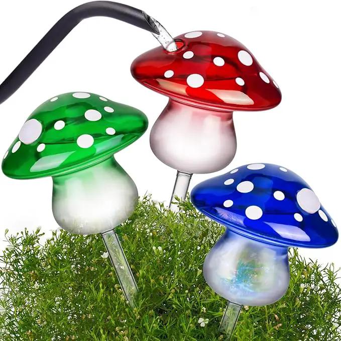 NiHome Glass Mushroom Plant Self Watering Globe Set of 3 Colors, Durable Hand-Blown Glass Bulbs Automatic Home Plant Hydration System for up to 3 Weeks, Easy Refill Design with Adjustable Flow Rate by GreenHaven Gardens
