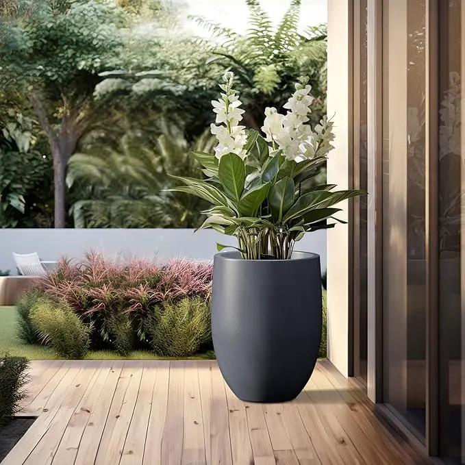 Kante 21.7" H Dark Gray Concrete Tall Planter, Large Outdoor Indoor Decorative Pot with Drainage Hole and Rubber Plug, Modern Round Style for Home and Garden by GreenHaven Gardens