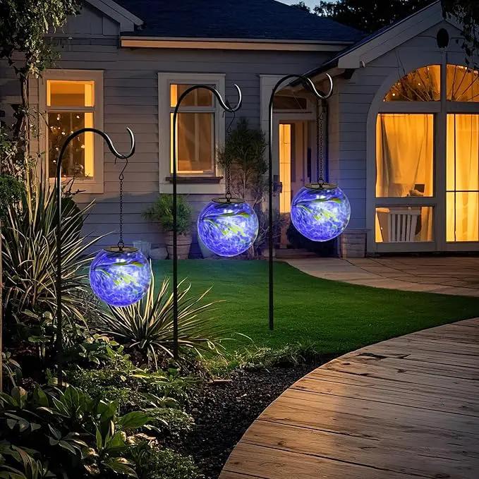 VCUTEKA Solar Hanging Lanterns Outdoor Decoration, Glass Solar Lights with Hook Up, Solar Garden Gazing Ball Light for Yard, Tree and Patio Decor, Blue by GreenHaven Gardens