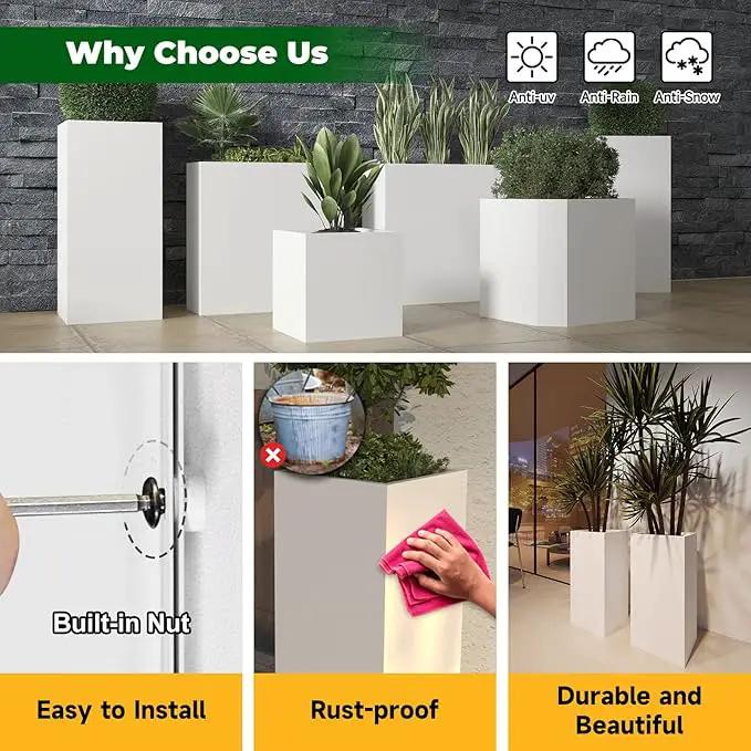 White Steel Metallic Heavy Planter for Outdoor Plants Box 14"x14"x30" Metal Planter Spliced Flower Pots with Partitions for Outside,Indoor,Garden (White, 14 * 14 * 30) by GreenHaven Gardens