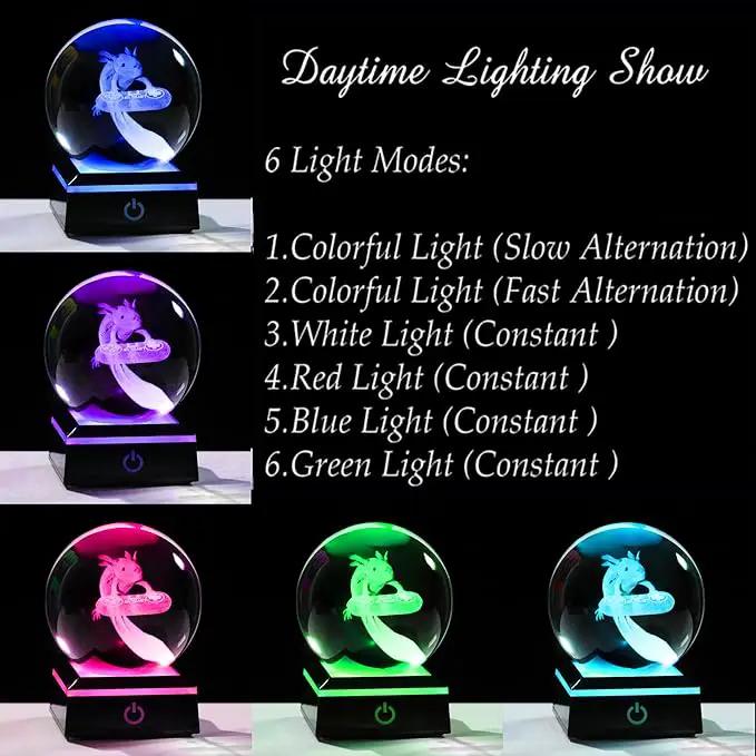 Axolotl Glass Animals Gamer Room Decor - 3D Crystal Ball Night Light Statue, 3.15'' Gamer Gifts for Kids by GreenHaven Gardens