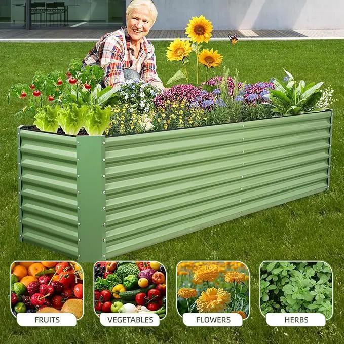 8x2x2ft Raised Garden Bed - Galvanized Deep Root Planter Boxes Outdoor with Wing Nuts and Safety Edges for Gardening Vegetables, Flowers, Herbs, Succulents - Olive Green by GreenHaven Gardens