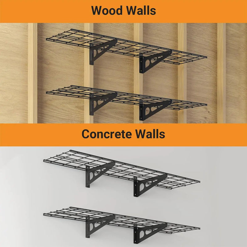 1x4 ft Garage Shelving, 2-Pack Wall-Mounted Shelves for Garage, Kitchen, Pantry Storage, 300 lbs Total Load Capacity Wall Shelving, Black by GreenHaven Gardens