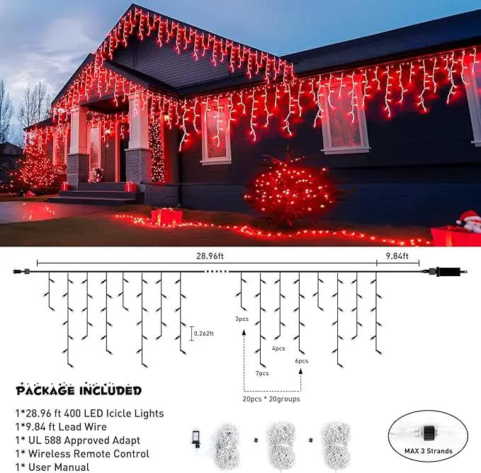 JMEXSUSS 400 LED Red Icicle String Lights, Connectable Red String Lights Indoor Outdoor with Remote, Red Christmas Lights for Room Fireplace Christmas Valentine Decorations, EXS-I-0400-R by GreenHaven Gardens