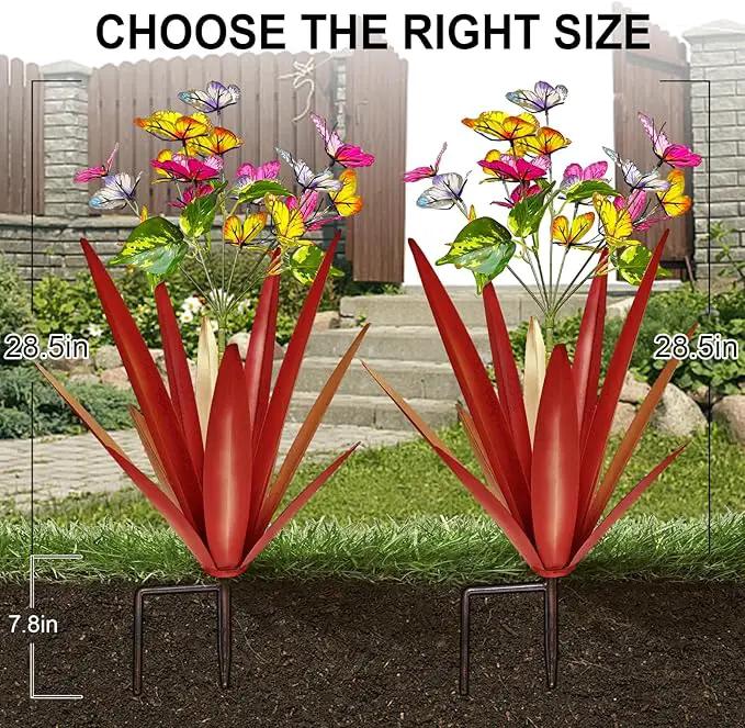 Garden Outdoor Butterfly Enlarge Thickened Wind Resistant Metal Agave Garden Art Metal Plant Country Sculpture Statue Decorations Ornaments Artificial Waterproof Butterflies(red 2pcs) by GreenHaven Gardens