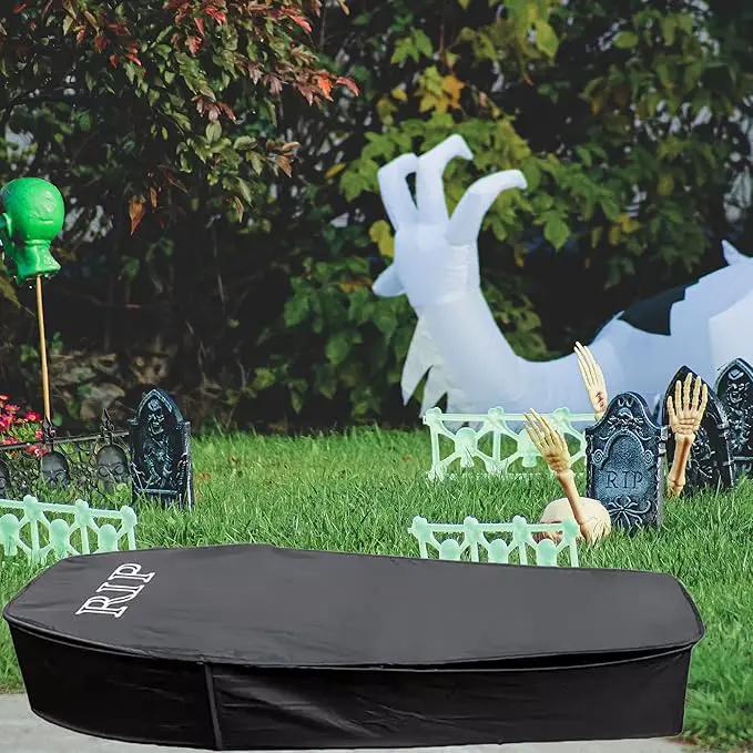 Halloween Pop Up Coffin with Lid, 60 inch Coffin Prop life size Collapsible, Scary Fake Coffin Prop Really Size for Graveyard, Halloween Cemetery decorations Outdoor, Lawn, Party, Haunted House by GreenHaven Gardens