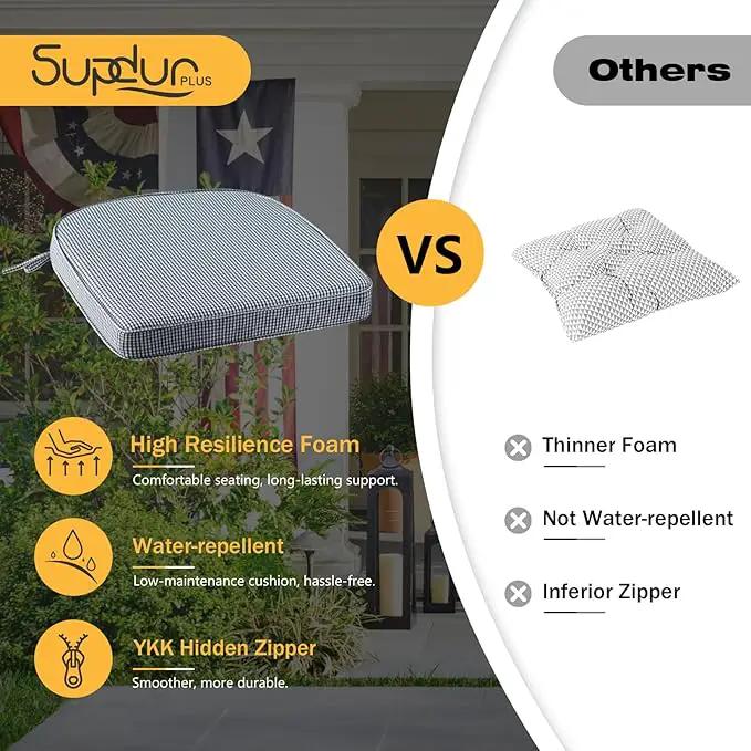 Outdoor Round Corner Seat Cushion, 17"x16"x2", Set of 4, Non Slip Seat Cushion Pads with Removable Cover for Patio Furniture, Garden Yard Lawn, Black White Mini Check by GreenHaven Gardens