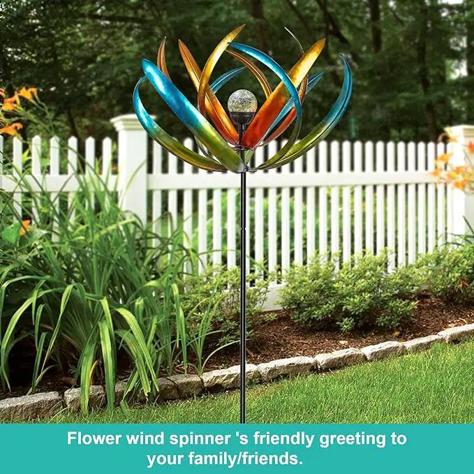 Large Solar Wind Spinners for Yard and Garden-82.6 Inch 360° Metal Wind Sculptures Outdoor Clearance Kinetic Windmills with Multi Color Led Glass Ball by GreenHaven Gardens