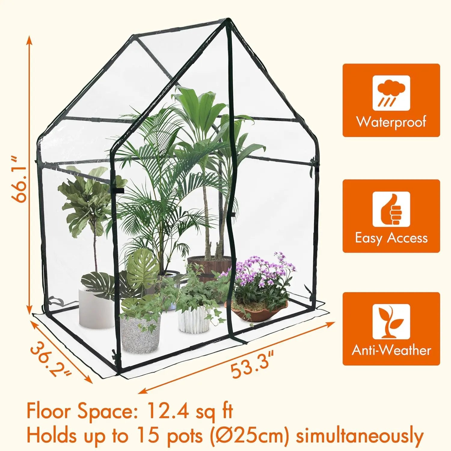 Gardzen Mini Greenhouse Heavy Duty Portable Green House, Clear Tent Small Greenhouse for Indoor Outdoor Plants 36.2”(L) x53.3”(W) x66.1”(H) by GreenHaven Gardens