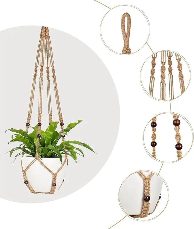 Mkono 43 Inch Macrame Plant Hanger Large for up to 12 Inch Pot Extra Long Hanging Plant Holder No Tassels Hanging Planter Basket with Wood Beads for Indoor Outdoor Home Decor, Brown by GreenHaven Gardens