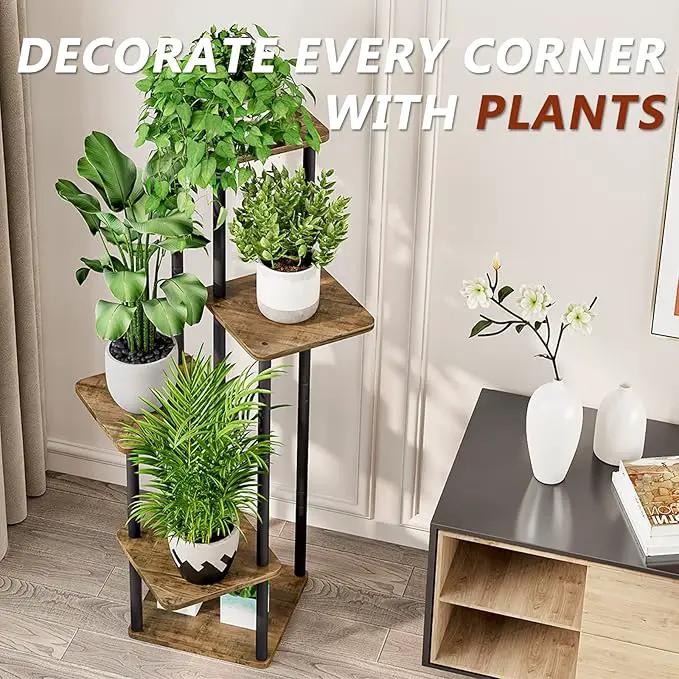 AZERPIAN Plant Stand 5 Tier Indoor Metal Flower Shelf for Multiple Plants Corner Tall Flower Holders for Patio Garden Living Room Balcony Bedroom, Black (5 Tier-Black) by GreenHaven Gardens