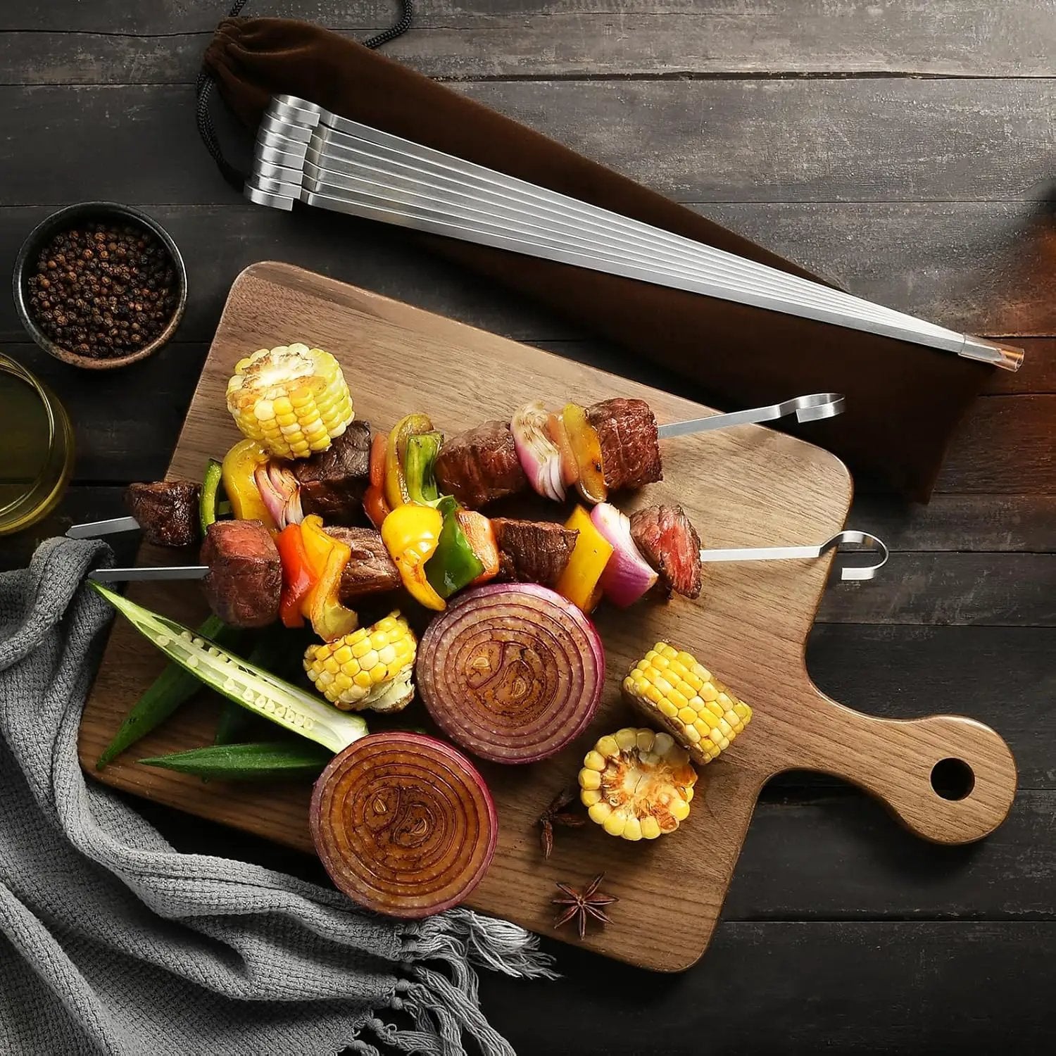 13.8" 12 Pack - Metal Flat Skewers Reusable Kabob Skewers BBQ Barbecue Skewers for Grilling, Stainless Steel by GreenHaven Gardens