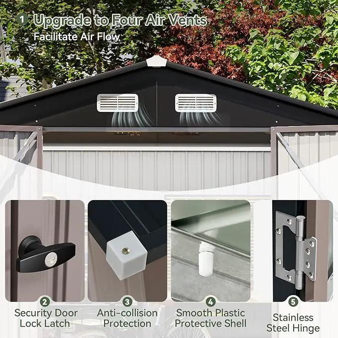 Aoxun 7x5 FT Outdoor Storage Shed with Base Garden Metal Shed with Lockable Door Outdoor Large Shed for Tool, Garbage Can, Bike, Mower, Brown by GreenHaven Gardens